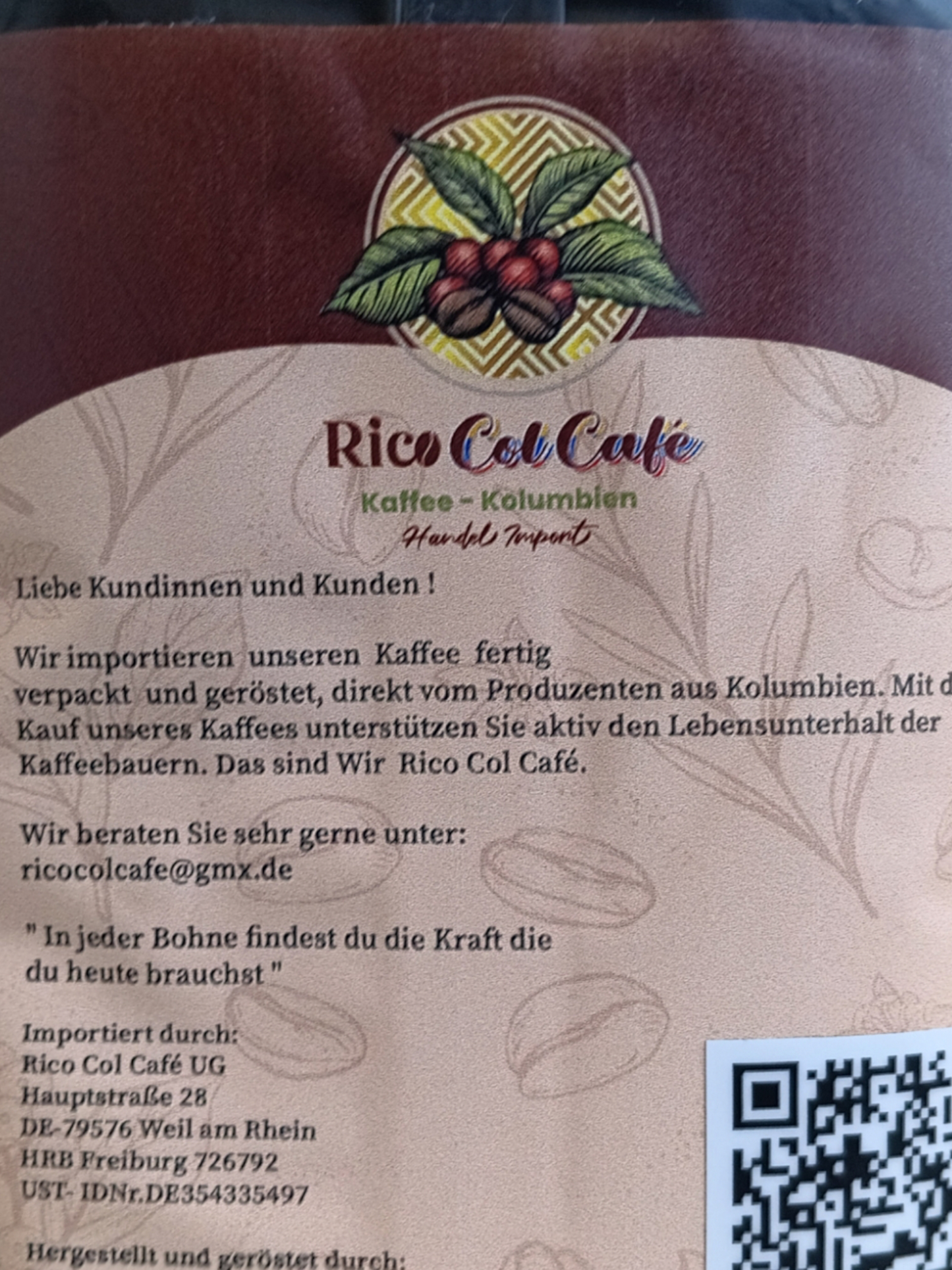 Kaffee gemahlen Intenso 500 g " Rico Col Cafe"